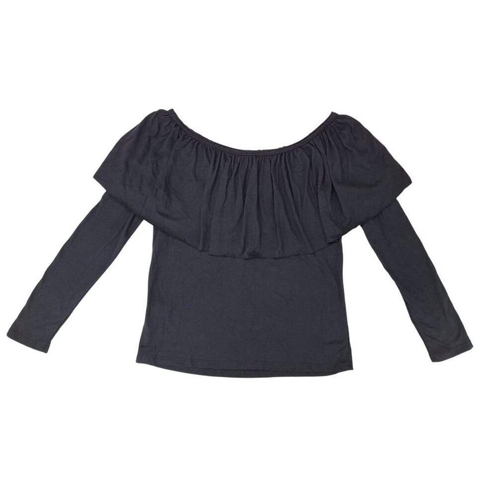 Lord & Taylor Design Lab Women Size Small Black Off-Shoulder Ruffled Collar Top - Picture 2 of 6